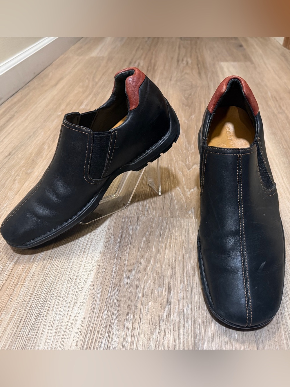 Men's Black Slip-On Leather Shoes with Brown Accent